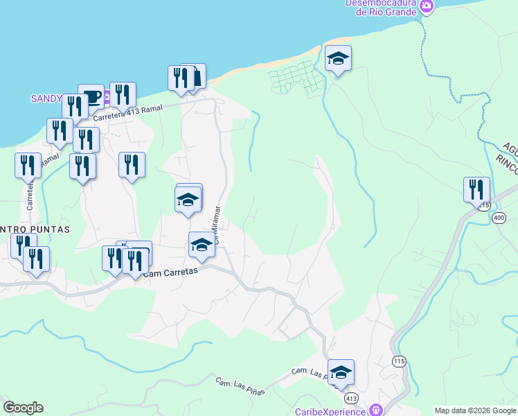 map of restaurants, bars, coffee shops, grocery stores, and more near Calle Miramar in Aguada