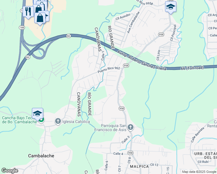 map of restaurants, bars, coffee shops, grocery stores, and more near Camino Monte Flores in Canóvanas