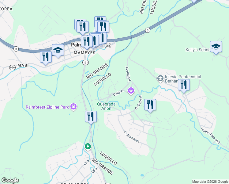 map of restaurants, bars, coffee shops, grocery stores, and more near in Playa Fortuna
