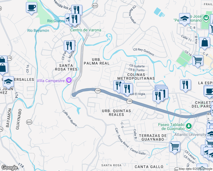 map of restaurants, bars, coffee shops, grocery stores, and more near in Guaynabo