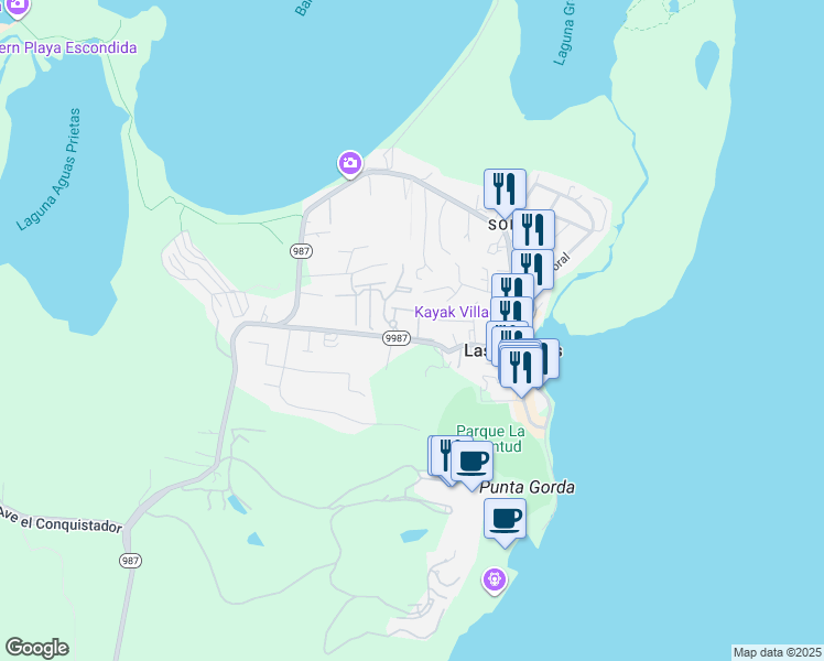 map of restaurants, bars, coffee shops, grocery stores, and more near Unnamed Road in Fajardo