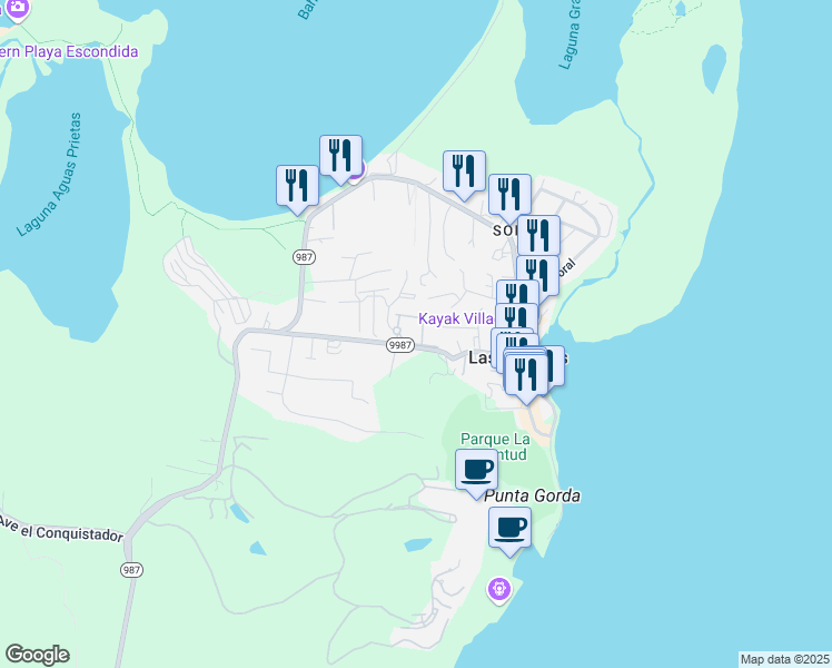 map of restaurants, bars, coffee shops, grocery stores, and more near PR-9987 in Fajardo