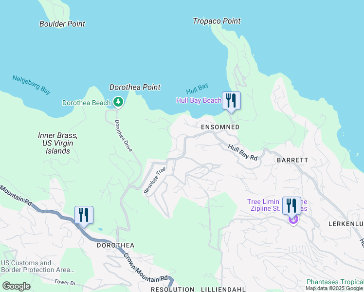 map of restaurants, bars, coffee shops, grocery stores, and more near Hull Bay Road in Northside