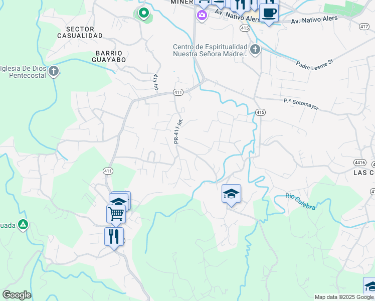 map of restaurants, bars, coffee shops, grocery stores, and more near PR-411 Int in Aguada