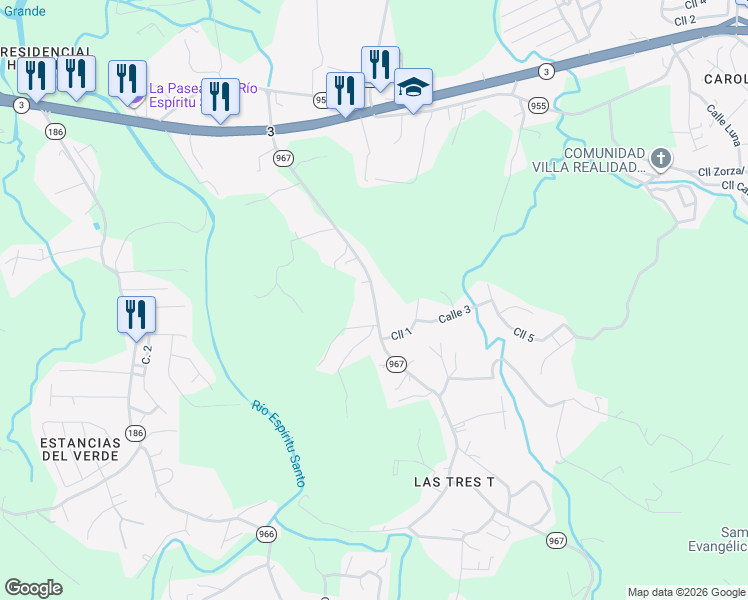 map of restaurants, bars, coffee shops, grocery stores, and more near Puerto Rico 967 in Rio Grande