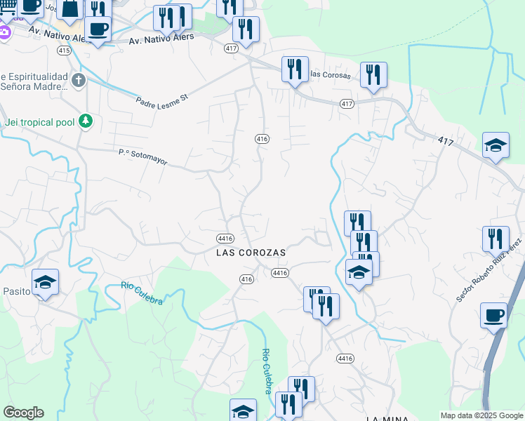 map of restaurants, bars, coffee shops, grocery stores, and more near Calle La Puntilla in Aguada