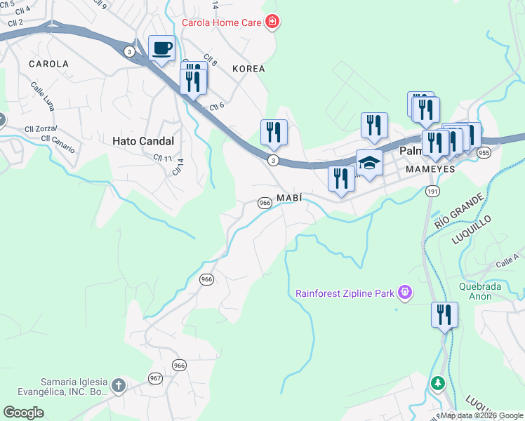 map of restaurants, bars, coffee shops, grocery stores, and more near in Hato Candal