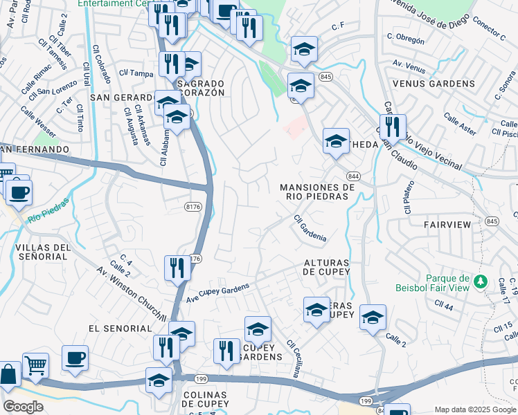 map of restaurants, bars, coffee shops, grocery stores, and more near 2 Calle San Vidal in San Juan