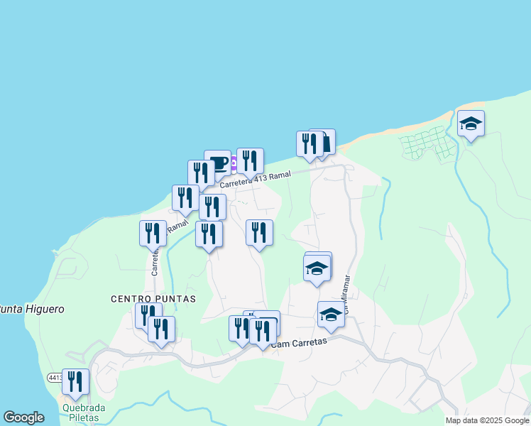 map of restaurants, bars, coffee shops, grocery stores, and more near Calle Colina Linda in Aguada