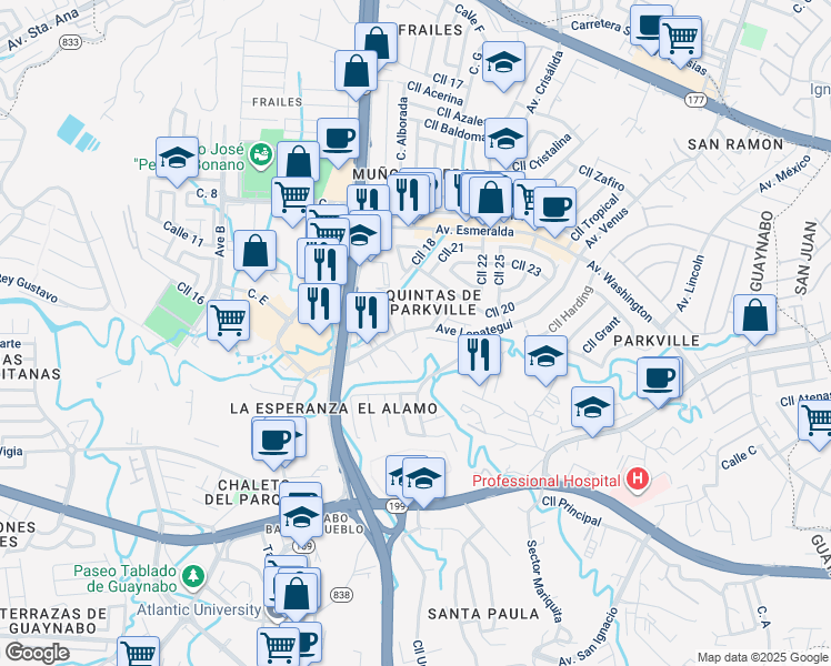 map of restaurants, bars, coffee shops, grocery stores, and more near 277 Avenue Lopategui in Guaynabo