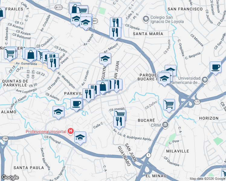 map of restaurants, bars, coffee shops, grocery stores, and more near Calle Lodo Rodriguez in San Juan