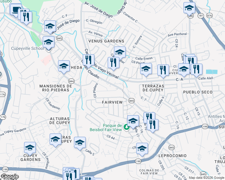 map of restaurants, bars, coffee shops, grocery stores, and more near 325 Puerto Rico 845 in San Juan
