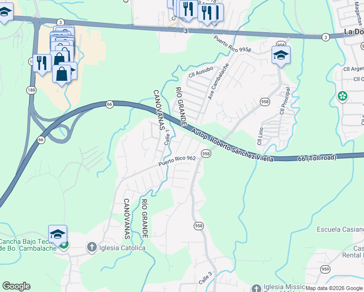 map of restaurants, bars, coffee shops, grocery stores, and more near 329 Calle Caoba in Río Grande
