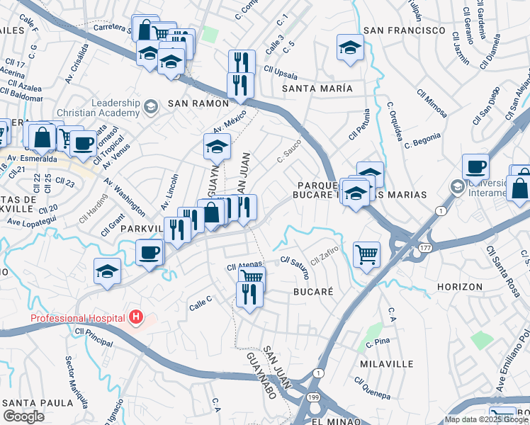 map of restaurants, bars, coffee shops, grocery stores, and more near 2022 Calle Aberdeen in San Juan