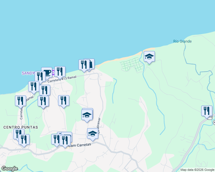 map of restaurants, bars, coffee shops, grocery stores, and more near Calle Las Palmas in Aguada