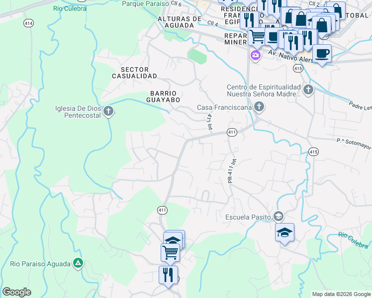 map of restaurants, bars, coffee shops, grocery stores, and more near in Piedras Blancas