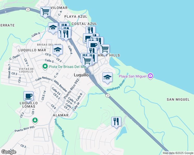 map of restaurants, bars, coffee shops, grocery stores, and more near in Luquillo