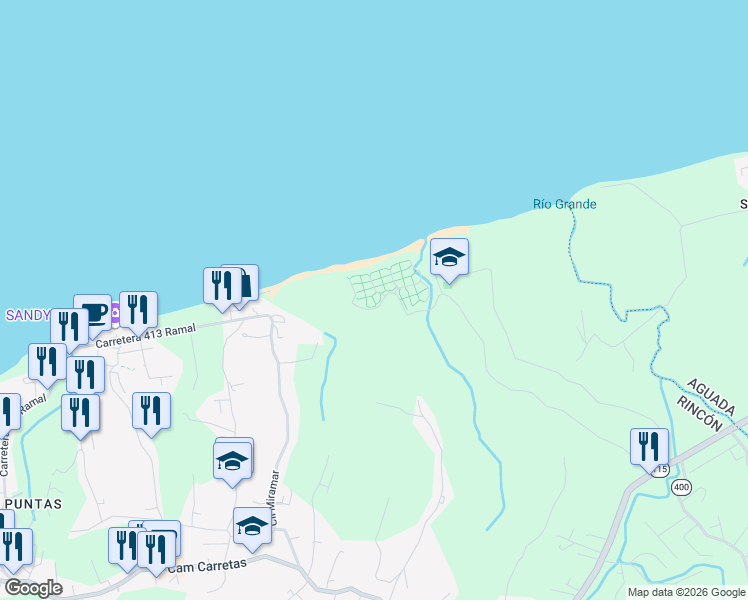 map of restaurants, bars, coffee shops, grocery stores, and more near Calle Las Palmas in Aguada