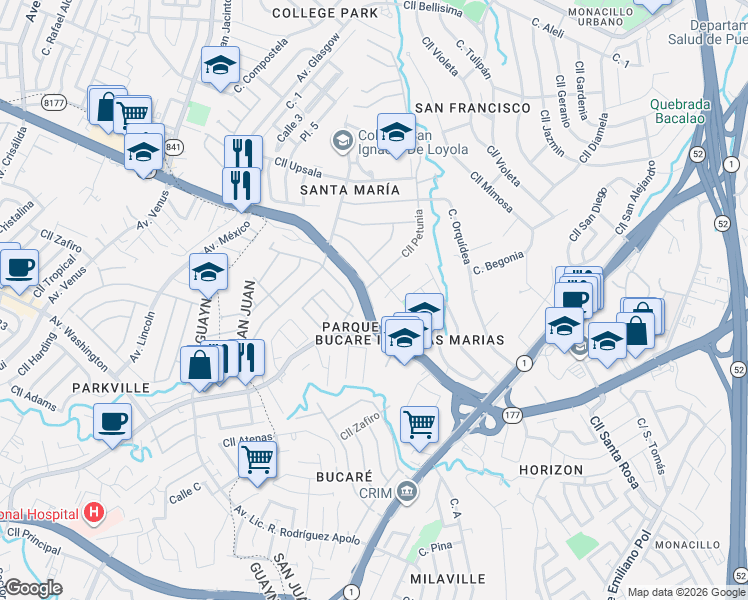 map of restaurants, bars, coffee shops, grocery stores, and more near 92-98 Calle Trinitaria in San Juan