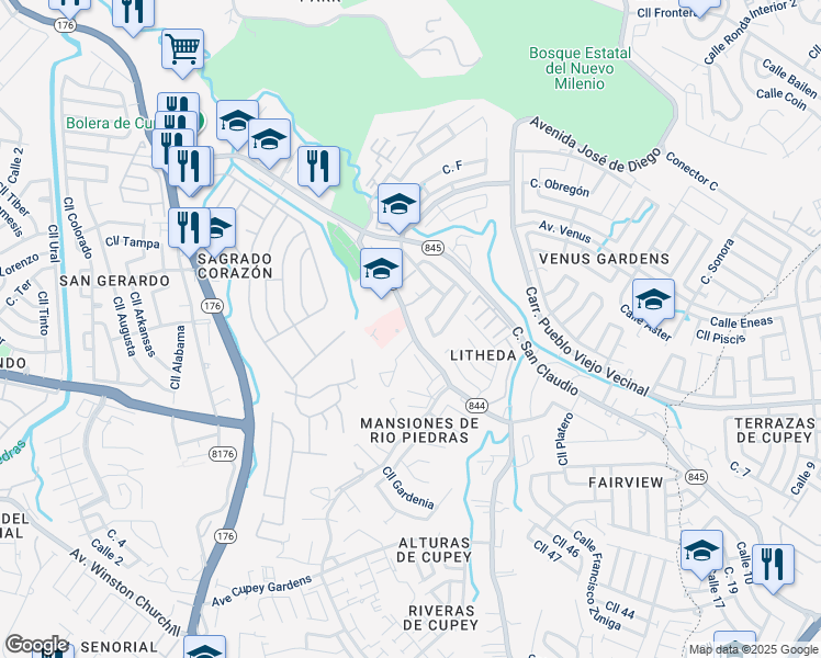 map of restaurants, bars, coffee shops, grocery stores, and more near in San Juan