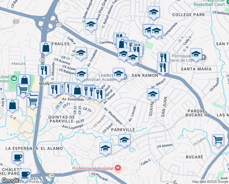 map of restaurants, bars, coffee shops, grocery stores, and more near 1-43 Calle Tornasol in Guaynabo