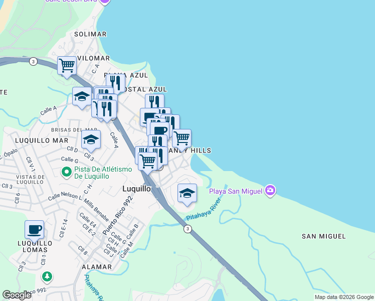 map of restaurants, bars, coffee shops, grocery stores, and more near in Luquillo