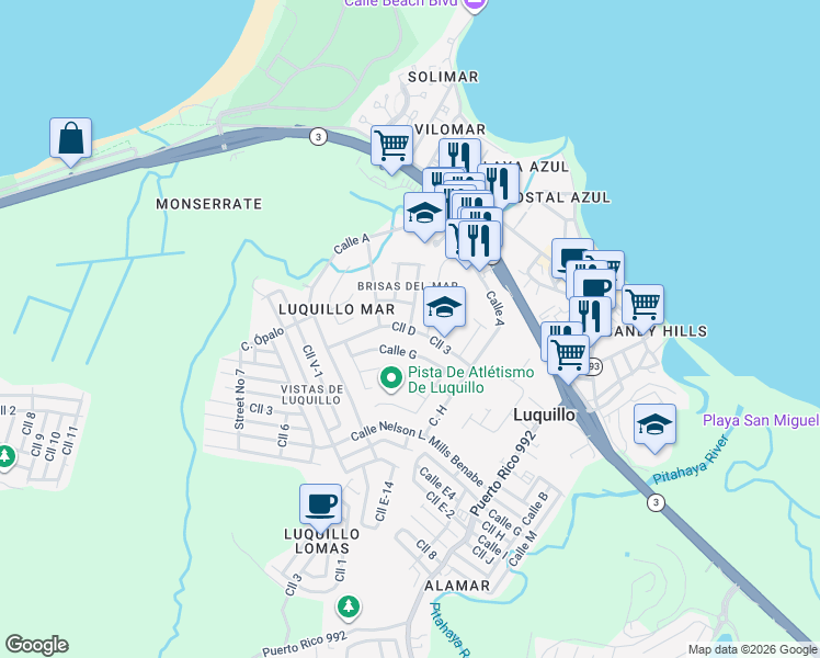 map of restaurants, bars, coffee shops, grocery stores, and more near 30 Calle 8 in Luquillo