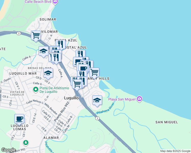 map of restaurants, bars, coffee shops, grocery stores, and more near in Luquillo