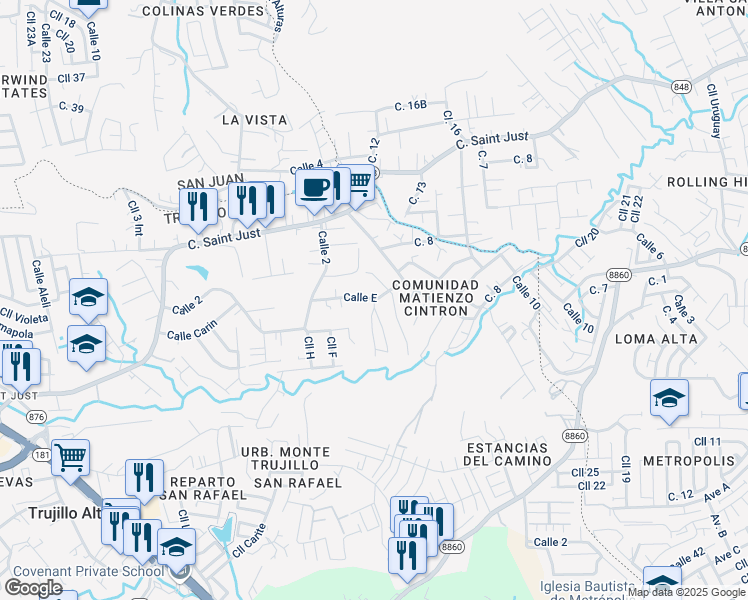 map of restaurants, bars, coffee shops, grocery stores, and more near in Trujillo Alto