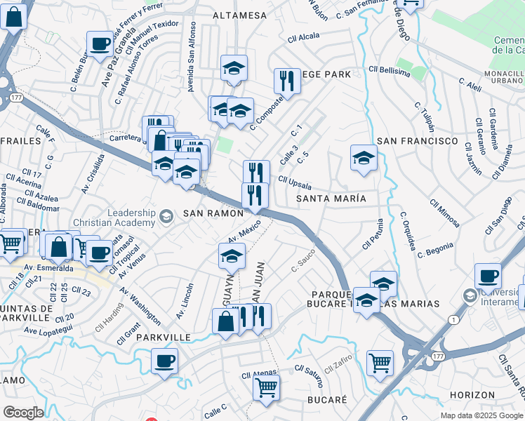 map of restaurants, bars, coffee shops, grocery stores, and more near Puerto Rico 177 in San Juan