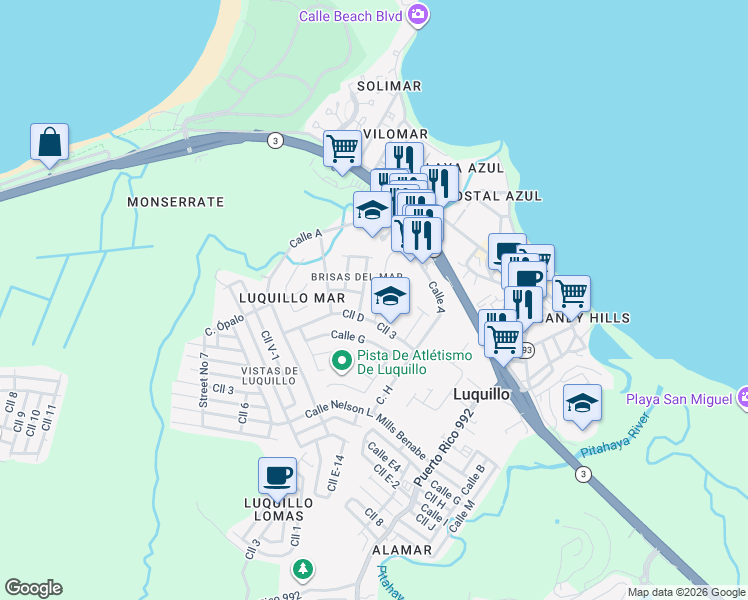 map of restaurants, bars, coffee shops, grocery stores, and more near 20-30 Calle 8 in Luquillo