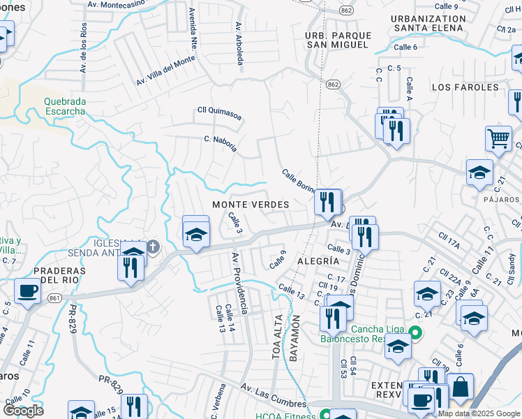 map of restaurants, bars, coffee shops, grocery stores, and more near Calle 4 in Toa Alta