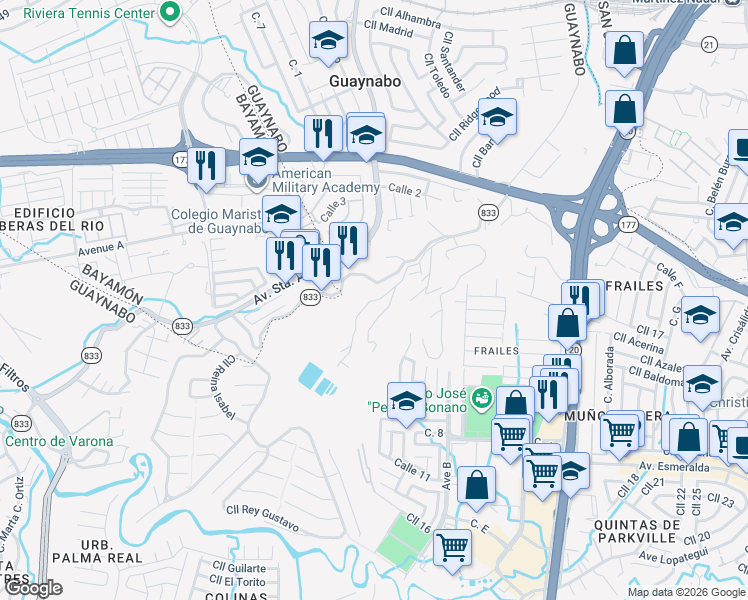 map of restaurants, bars, coffee shops, grocery stores, and more near in Guaynabo