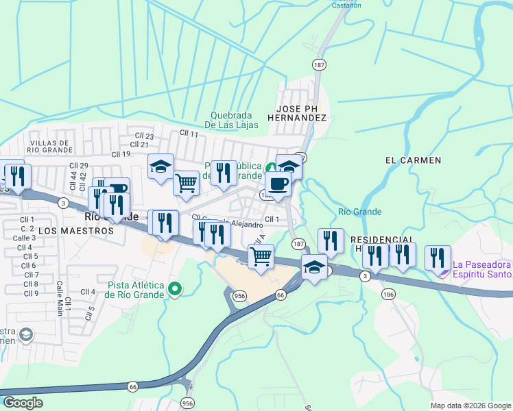 map of restaurants, bars, coffee shops, grocery stores, and more near in Río Grande