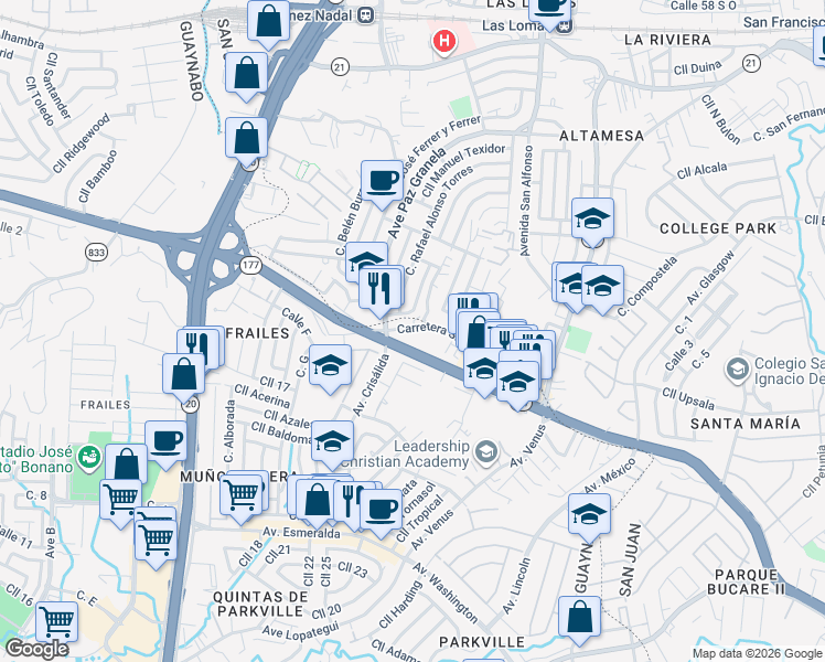 map of restaurants, bars, coffee shops, grocery stores, and more near in Guaynabo
