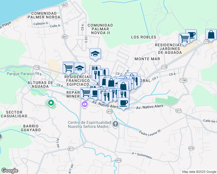map of restaurants, bars, coffee shops, grocery stores, and more near in Aguada