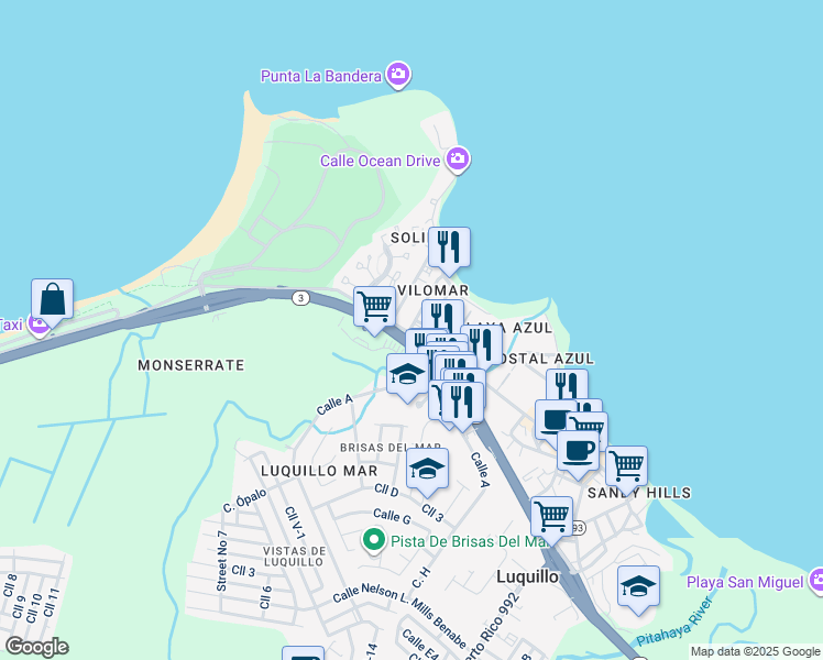 map of restaurants, bars, coffee shops, grocery stores, and more near PR-193 in Luquillo