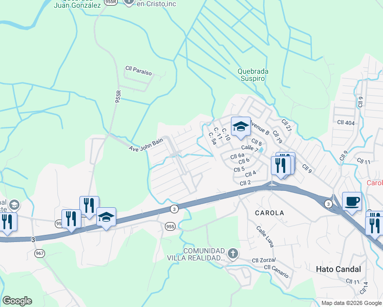 map of restaurants, bars, coffee shops, grocery stores, and more near Calle Mamey in Zarzal