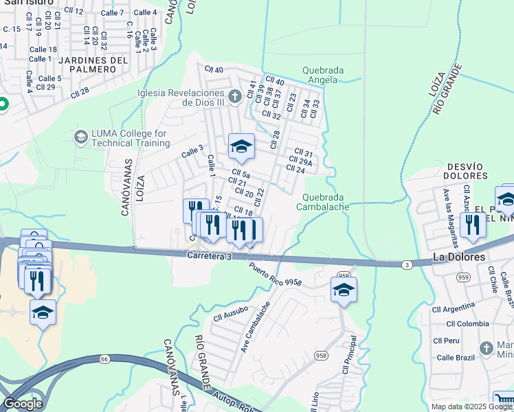 map of restaurants, bars, coffee shops, grocery stores, and more near Calle 19 in Canóvanas