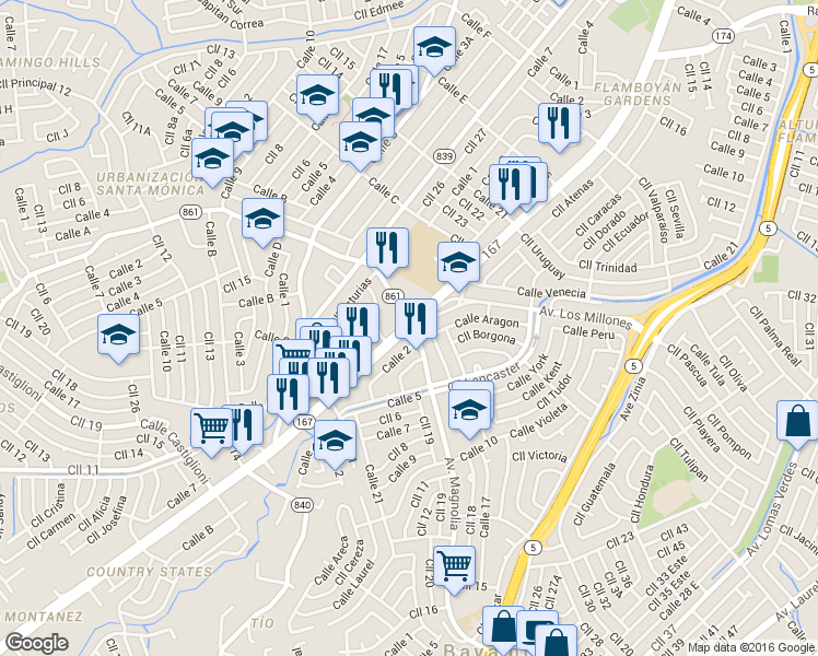 map of restaurants, bars, coffee shops, grocery stores, and more near Calle Apolo in Bayamón