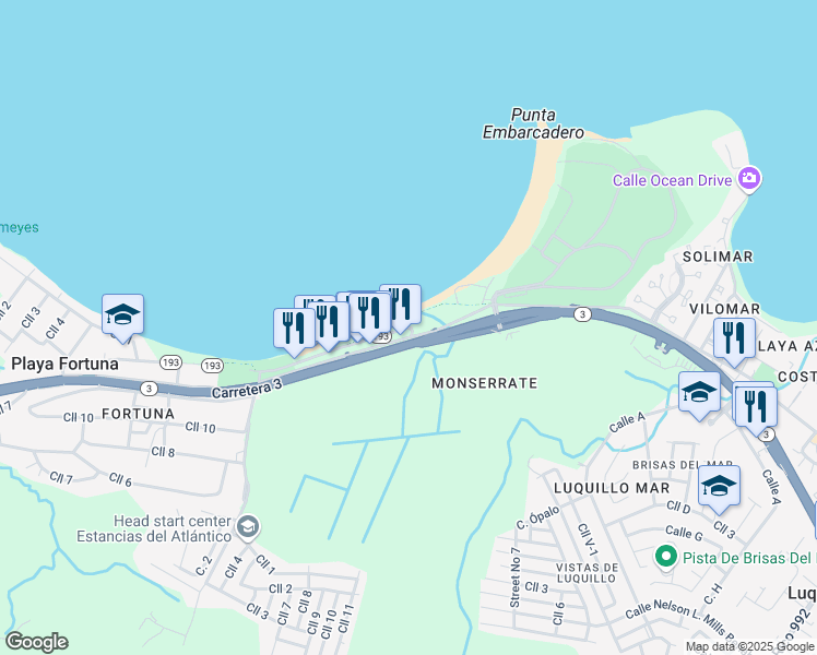 map of restaurants, bars, coffee shops, grocery stores, and more near PR-193 in Luquillo