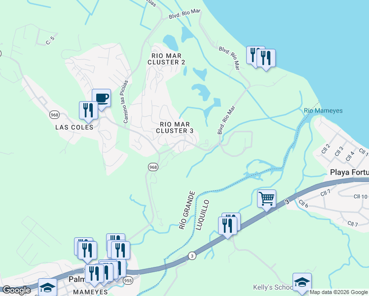 map of restaurants, bars, coffee shops, grocery stores, and more near in Río Grande