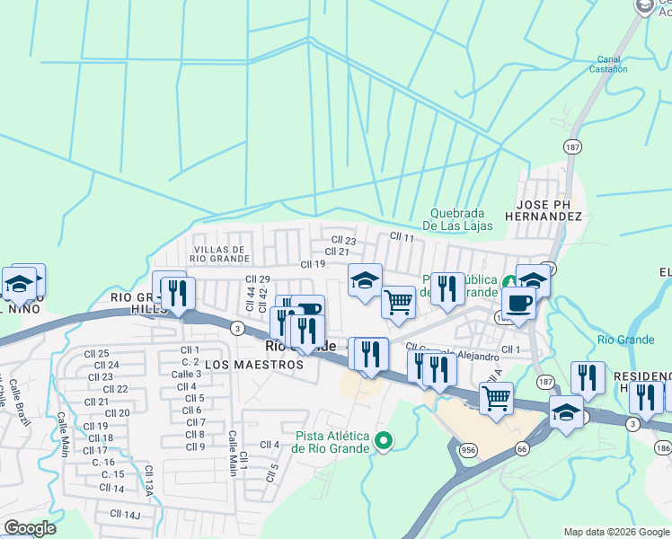 map of restaurants, bars, coffee shops, grocery stores, and more near Calle 15 in Rio Grande