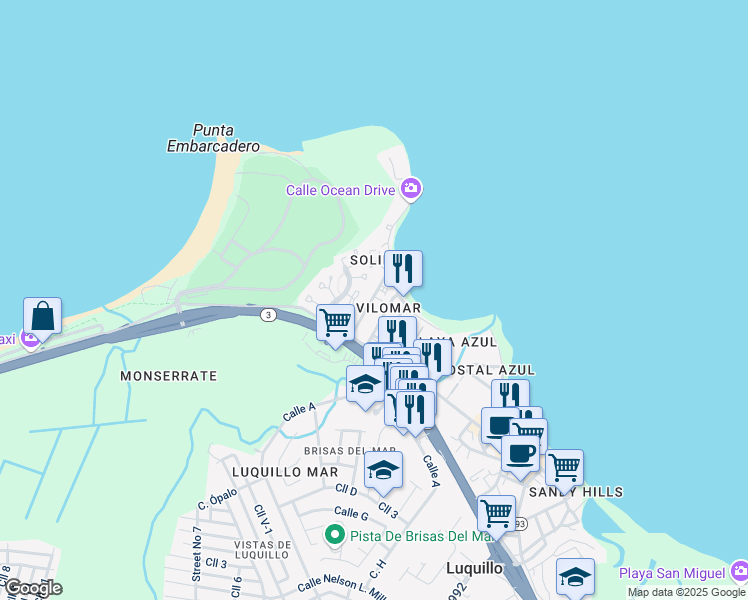 map of restaurants, bars, coffee shops, grocery stores, and more near in Luquillo