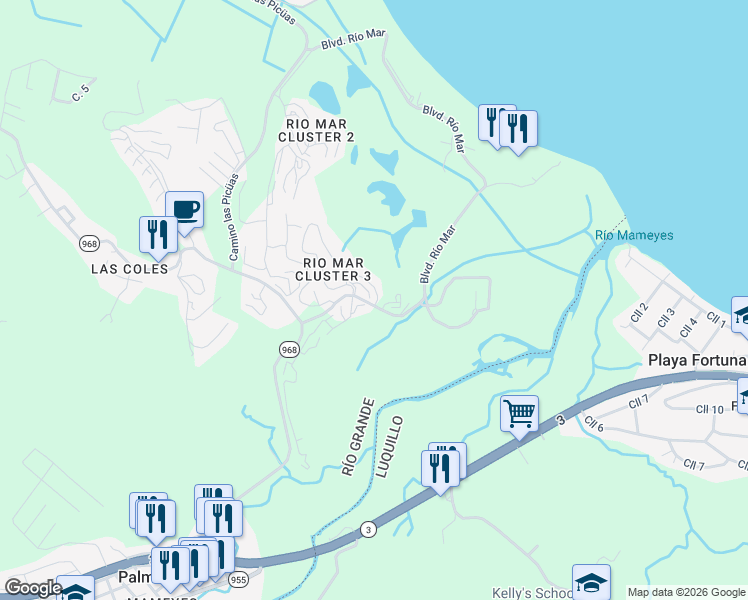 map of restaurants, bars, coffee shops, grocery stores, and more near in Río Grande