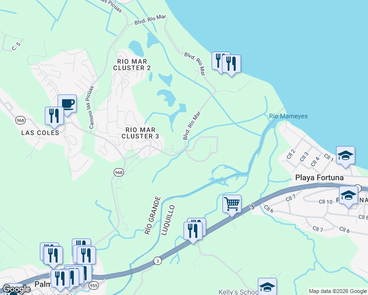 map of restaurants, bars, coffee shops, grocery stores, and more near 6000 Blvd Rio Mar in Rio Grande