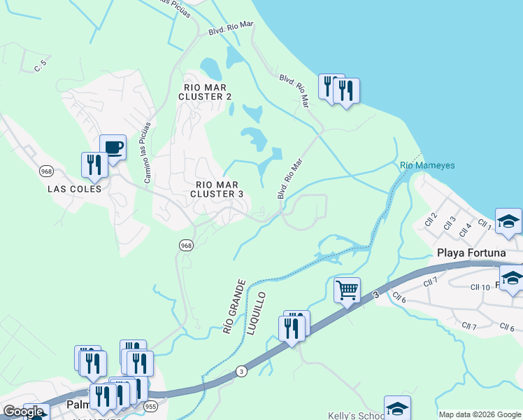 map of restaurants, bars, coffee shops, grocery stores, and more near in Mameyes II