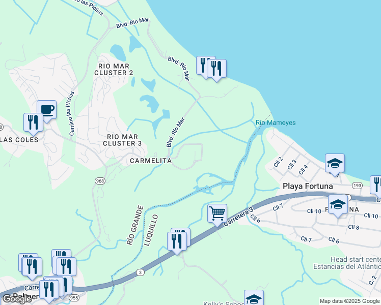 map of restaurants, bars, coffee shops, grocery stores, and more near 6000 Boulevard Río Mar in Río Grande