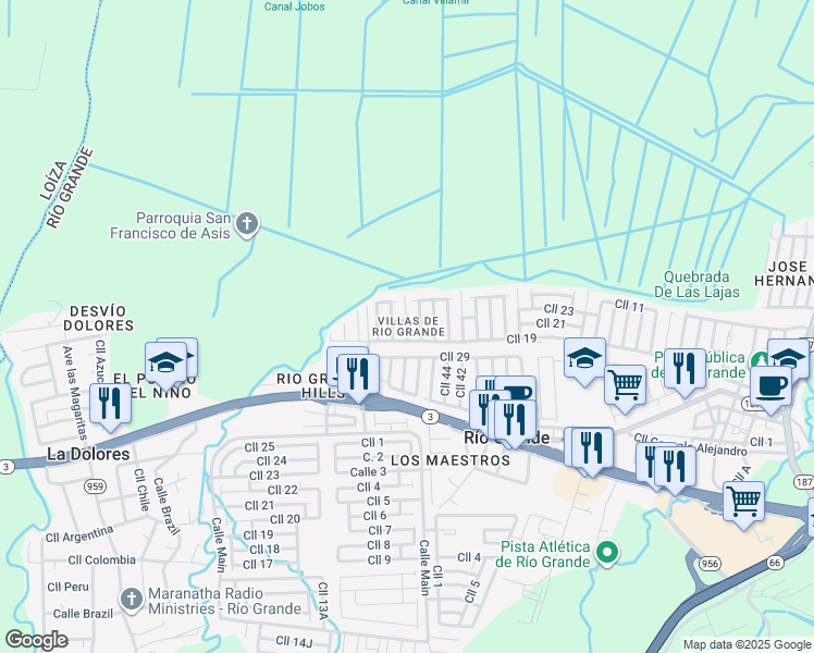 map of restaurants, bars, coffee shops, grocery stores, and more near in Río Grande
