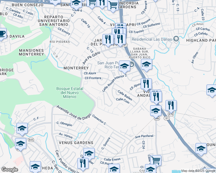 map of restaurants, bars, coffee shops, grocery stores, and more near in San Juan